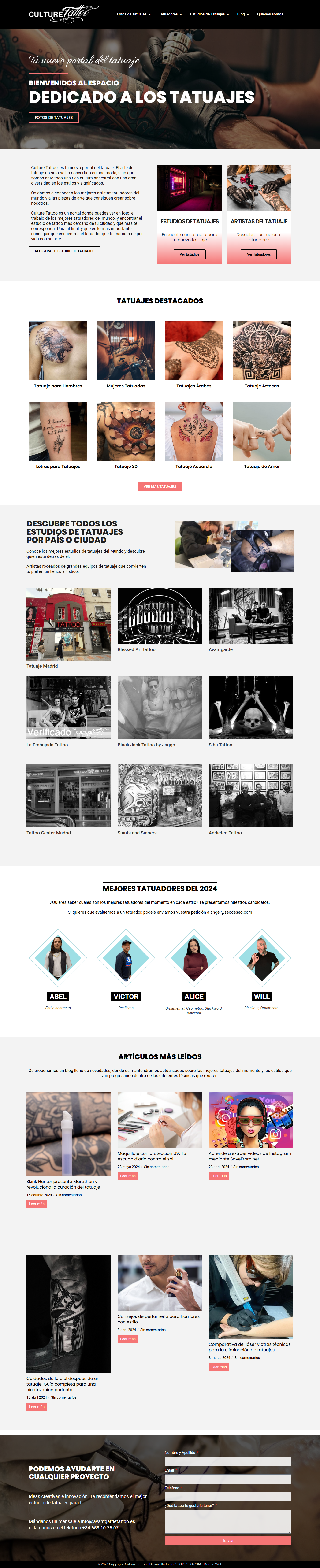 Homepage de la página web CultureTattoo